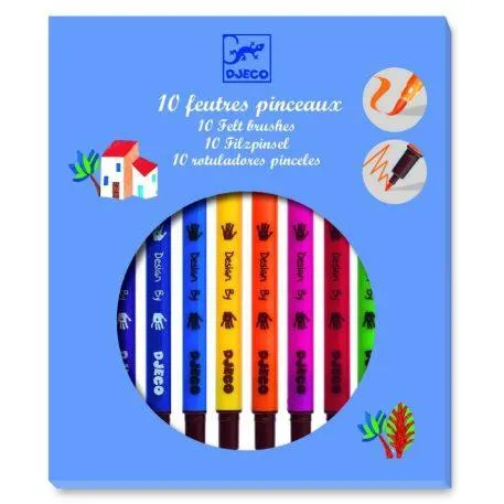 Ecsetfilc készlet 10 db-os klasszikus színek - Kétoldalú filctoll - 10 felt brushes - classic - Djeco