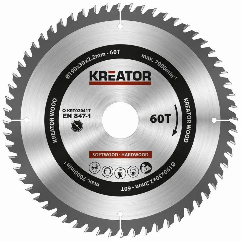 Kreator Fűrésztárcsa fa vágására 190 mm 60 T
