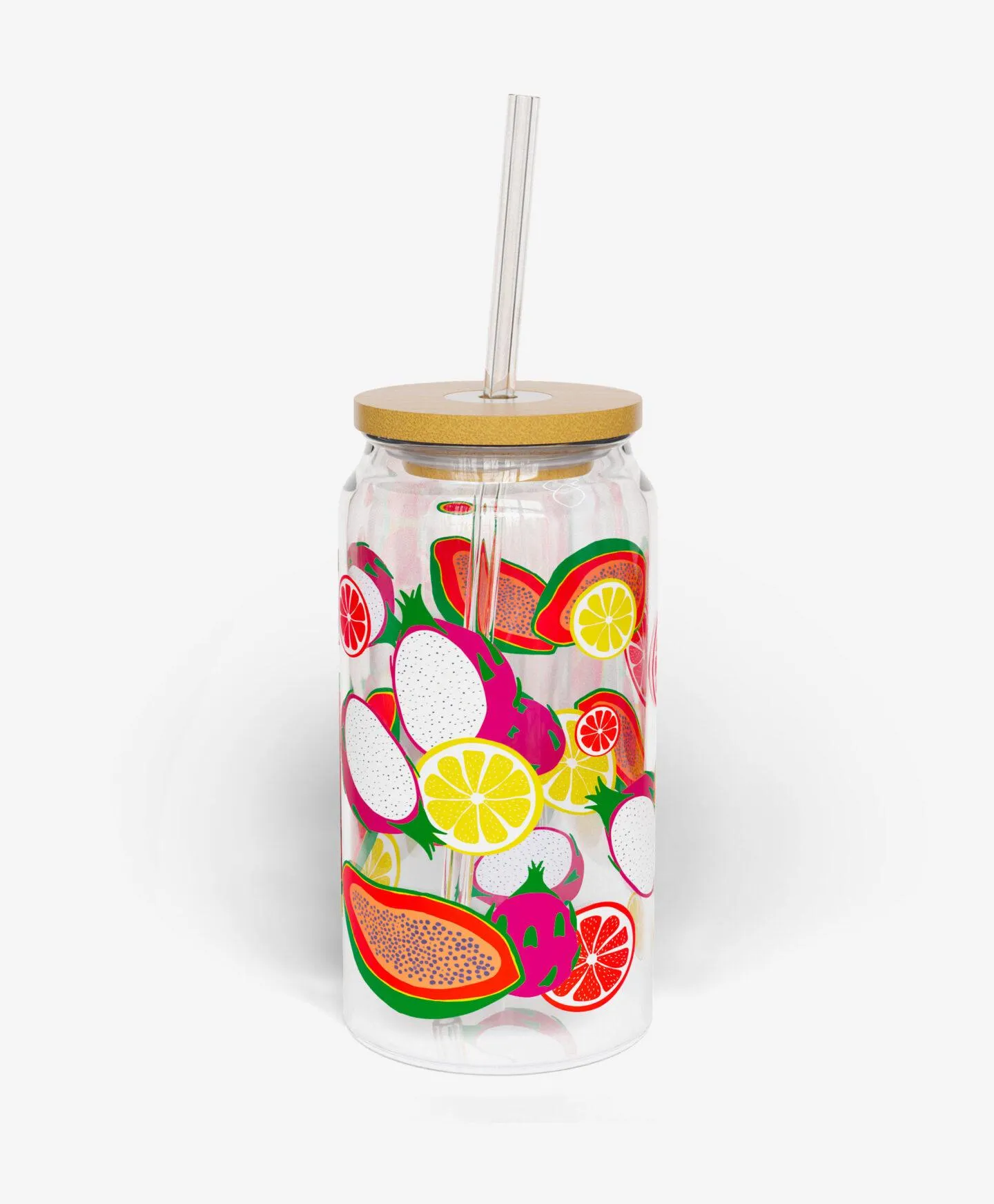 pohár bambusz fedéllel gyümölcsös mintával