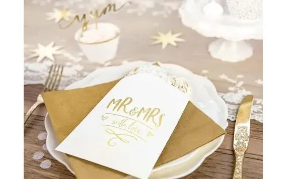 Papírtasakok édességekhez Mr&Mrs fehér - Esküvői -13 x 14cm - 6 db