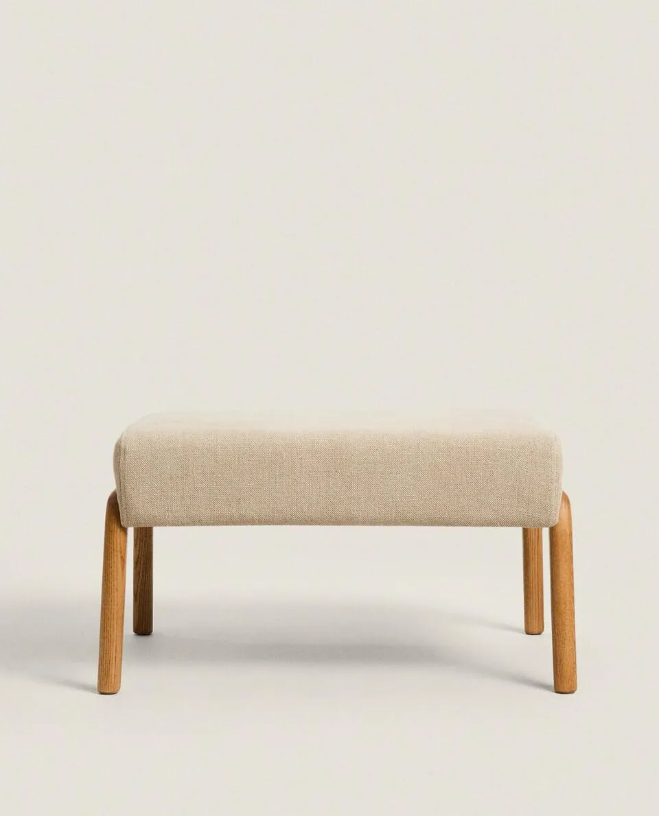 ASH WOOD AND LINEN FOOTREST STOOL