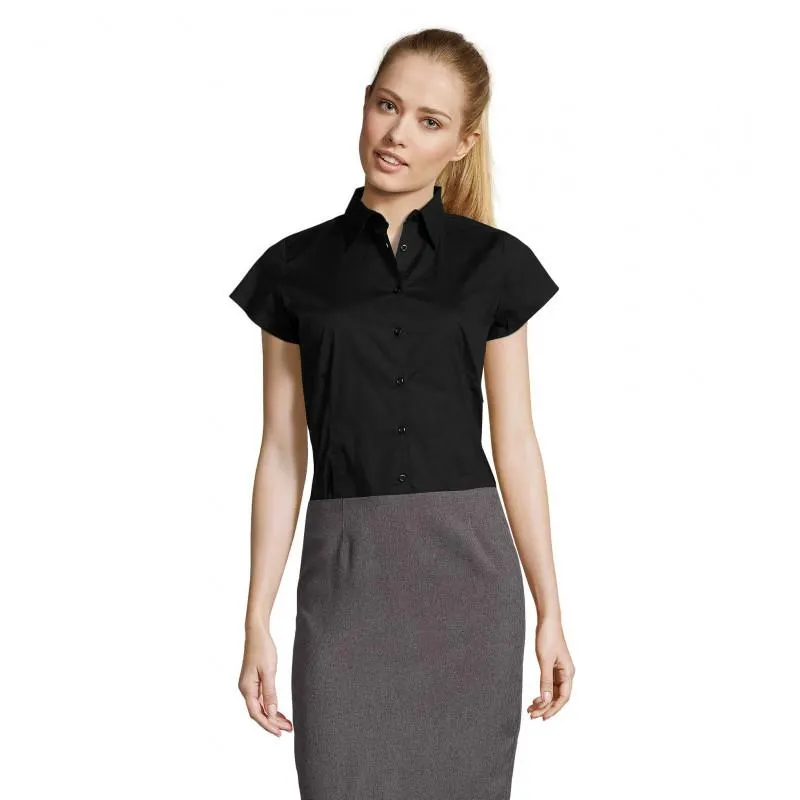 Női pincér blúz SOL'S rövid ujjú - Fekete