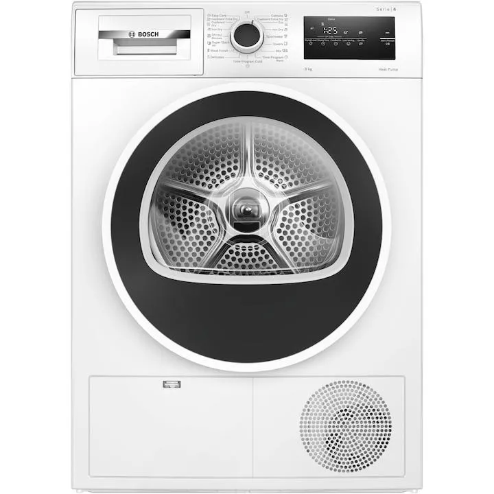 Bosch WTH83256BY hőszivattyús szárítógép, 8 kg, 15 program, Anti-Siphon, AutoDry technológia, EasyClean kondenzátor, E energiaosztály, Fehér