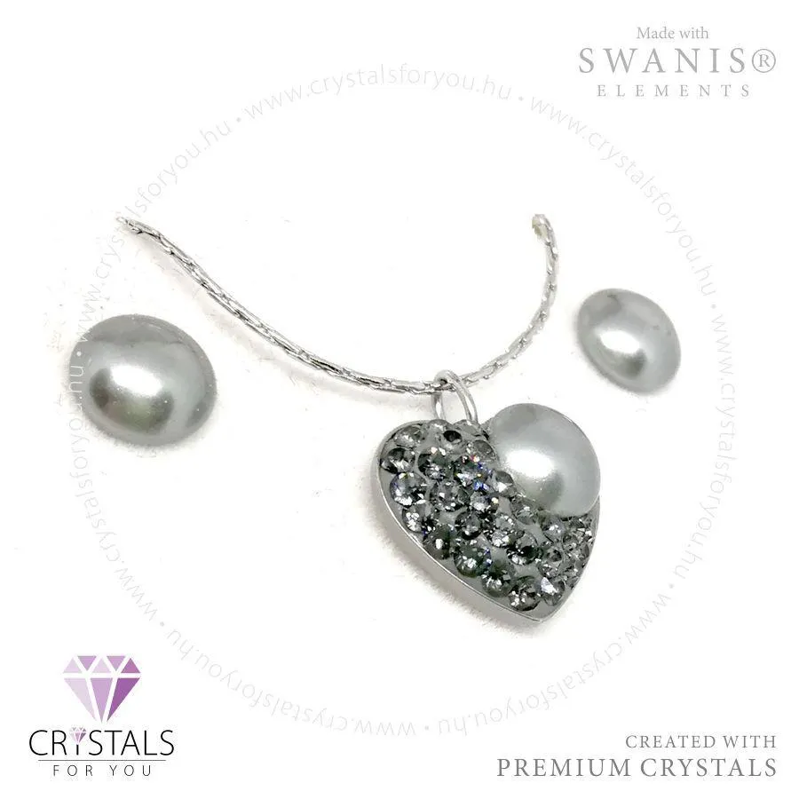 Szív szett sok apró Swanis® prémium kristállyal és tekla kővel díszítve