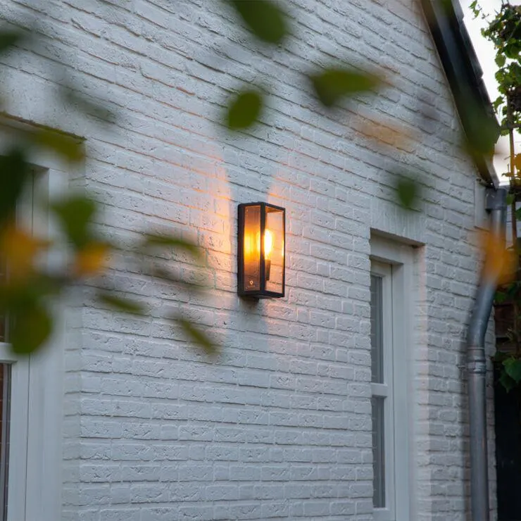 Ipari kültéri fali lámpa fekete IP44 üveggel - Rotterdam