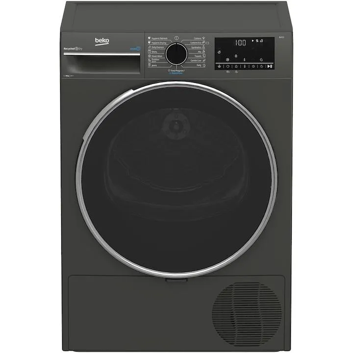 BEKO B3T68239MG EU hőszivattyús szárítógép, 8 kg, 15 program, Aquawave, D energiaosztály, Sötétszürke