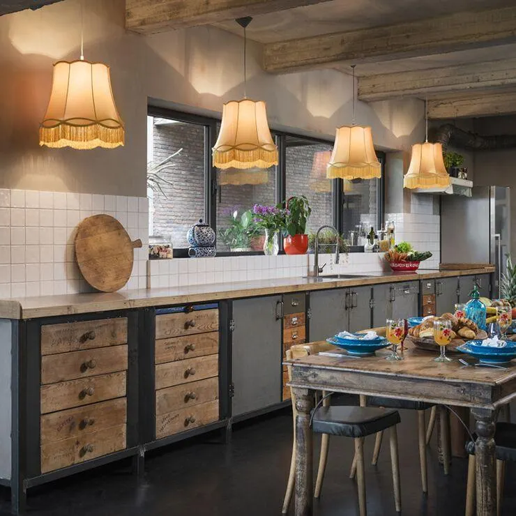 Set van 4 retro hanglampen goud 45 cm - Granny