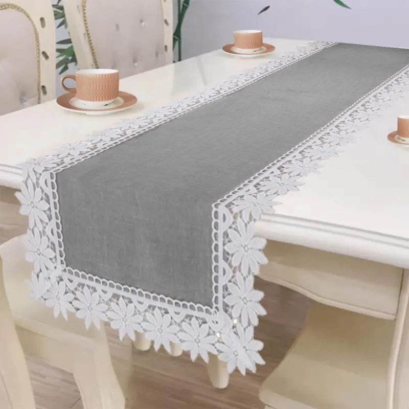 Szürke futó terítő csipke szegéllyel - 35x110 cm