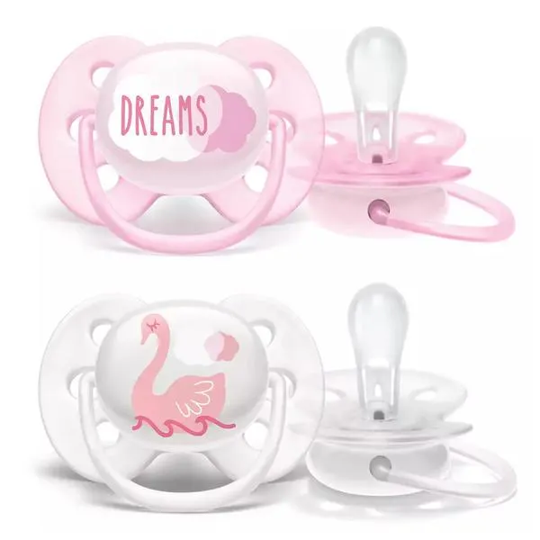 Avent játszócumi ultrasoft - Text lányos, 0-6 hónaposoknak, 2 db-os szett