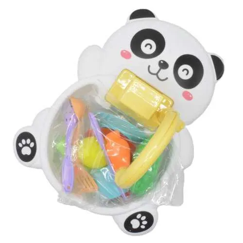 Pandás mosogató készlet gyerekeknek - elemes játék konyhai mosogató szett tányérokkal, evőeszközökkel - 26 x 21 x 20,5 cm (BBLPJ)