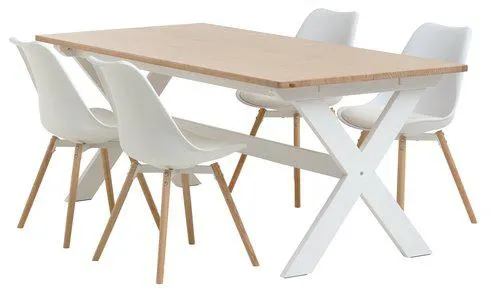 VISLINGE H190 asztal natúr + 4 KASTRUP szék fehér