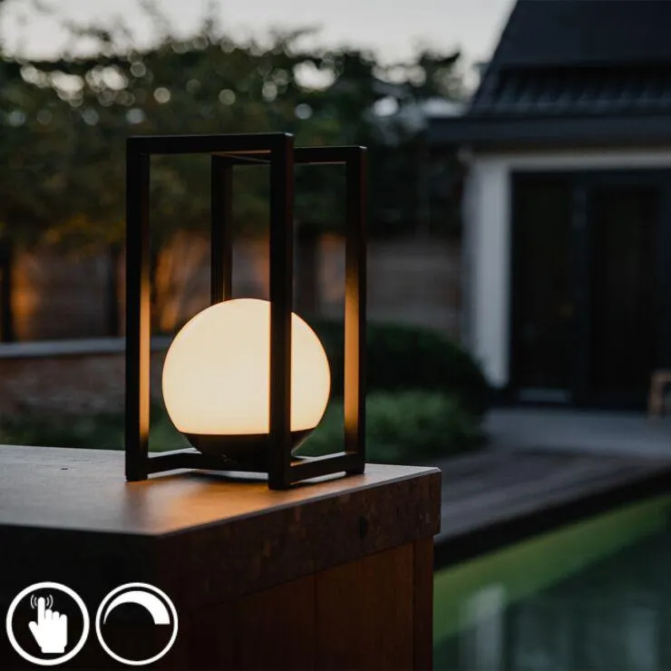 Kültéri asztali lámpa fekete, érintéssel újratölthető LED-del - Nowi