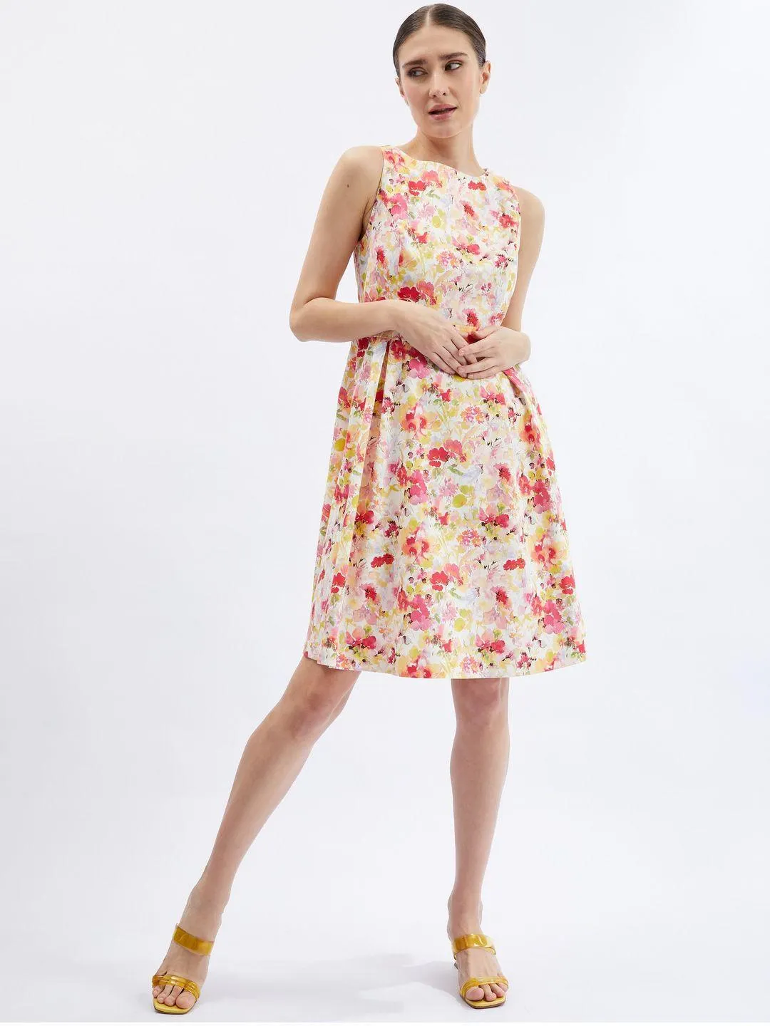 Červeno-krémové dámské květované šaty ORSAY