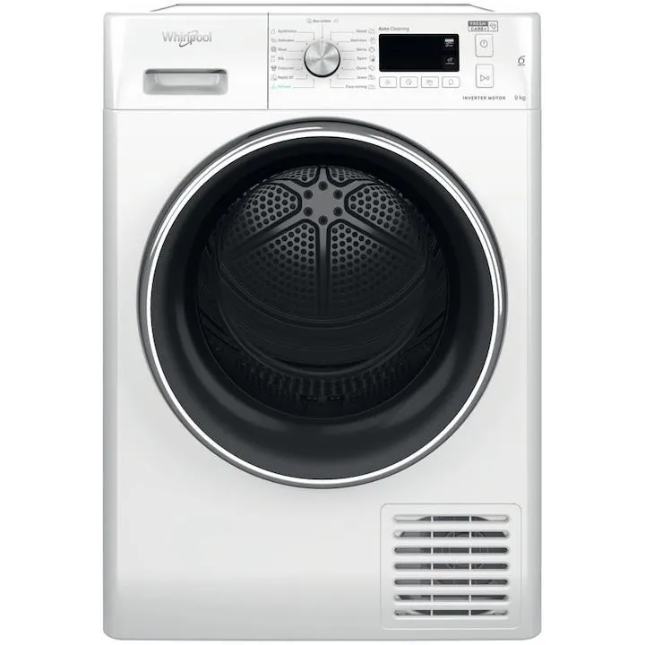 Whirlpool FFTM119X3BXYEE hőszivattyús szárítógép, 9 kg, A energiaosztály, FreshCare+, Öntisztító szűrő, Inverteres motor, 6. érzék technológia, LCD kijelző, Fehér/Fekete
