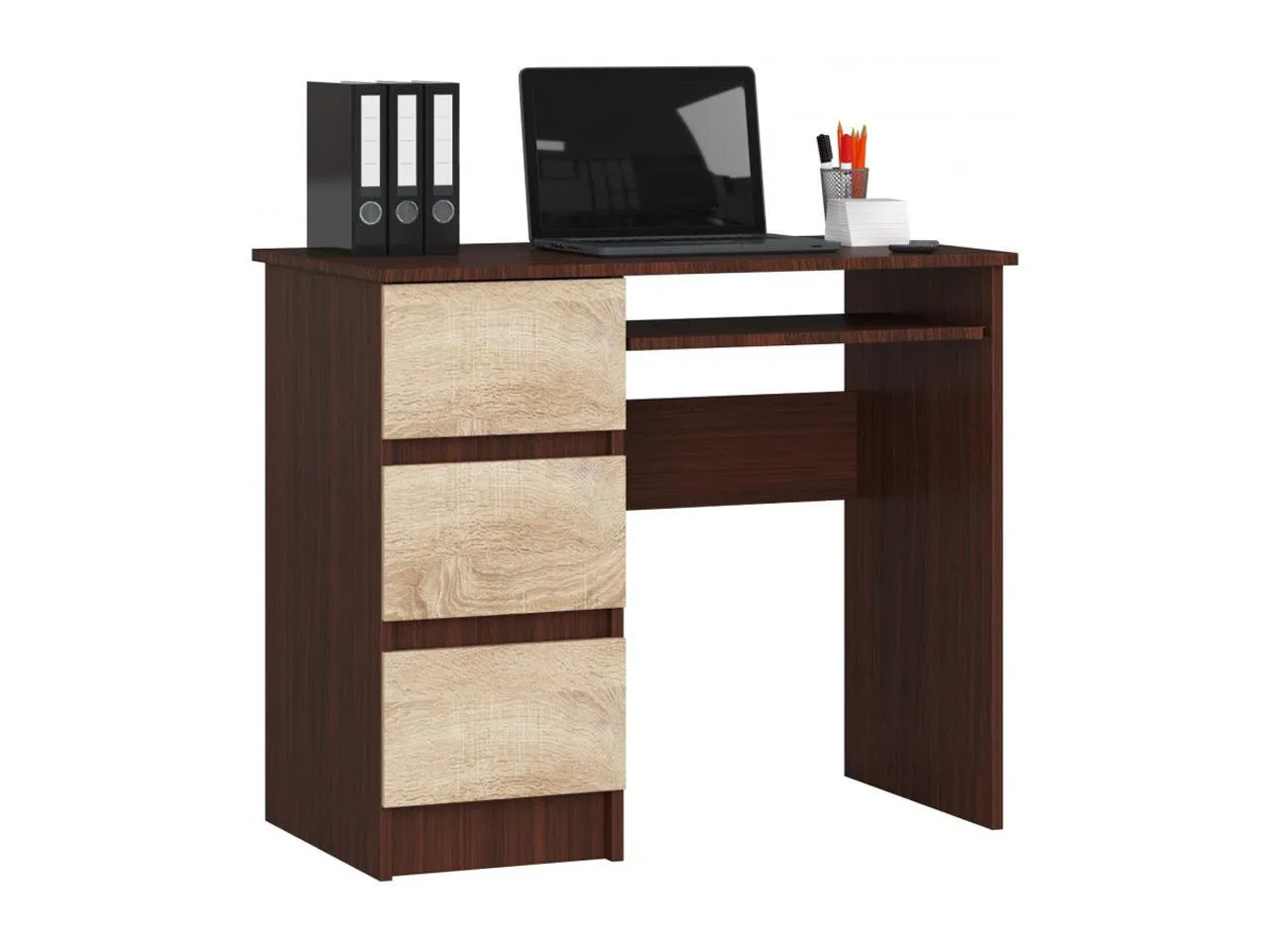 AKO-A-6 MIX fiókos számítógépasztal polcokkal, balos