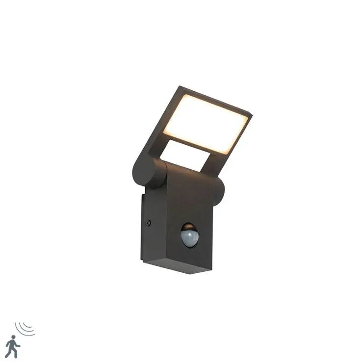 Kültéri fali lámpa szürke, LED IP54-el, mozgásérzékelővel - Zane