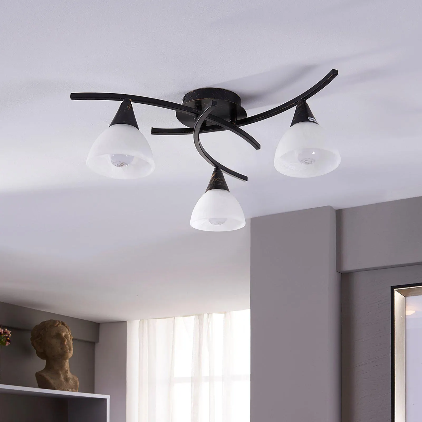 Della mennyezeti lámpa, fekete-arany, 3 izzós