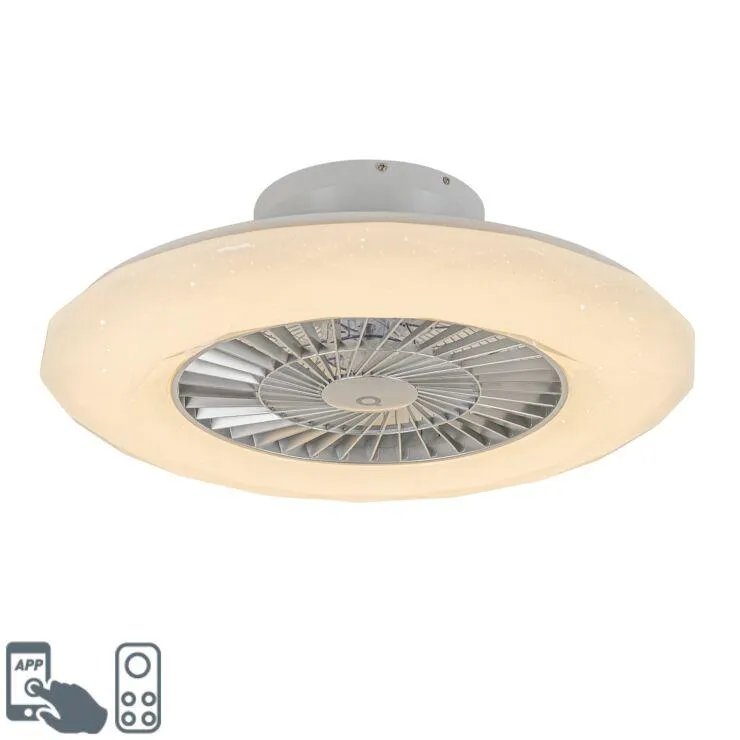 Intelligens mennyezeti ventilátor ezüst, LED-del csillaghatású, szabályozható - Clima
