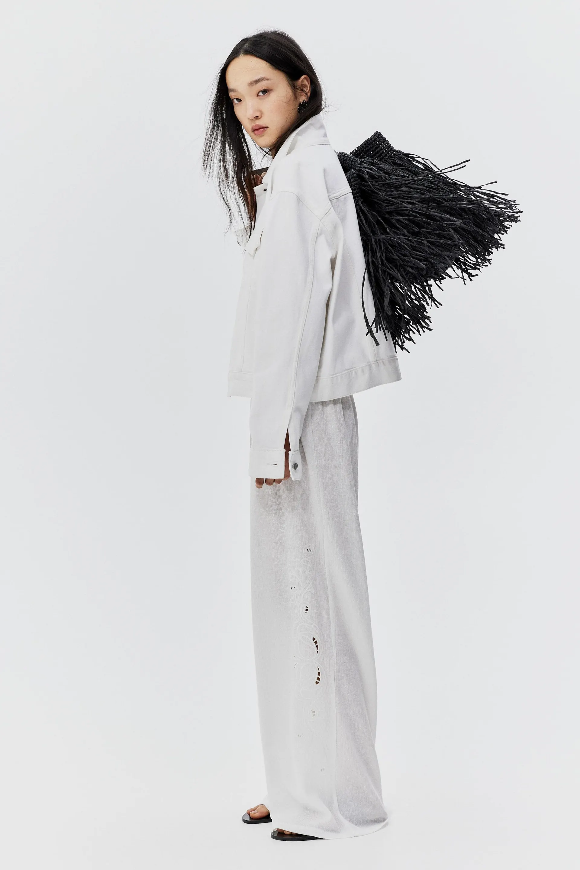 Wide broderie anglaise trousers