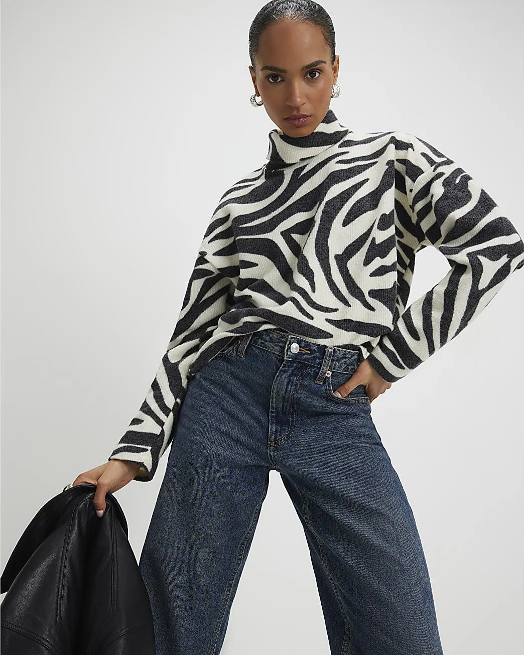 White Cosy Zebra Print Long Sleeve Top