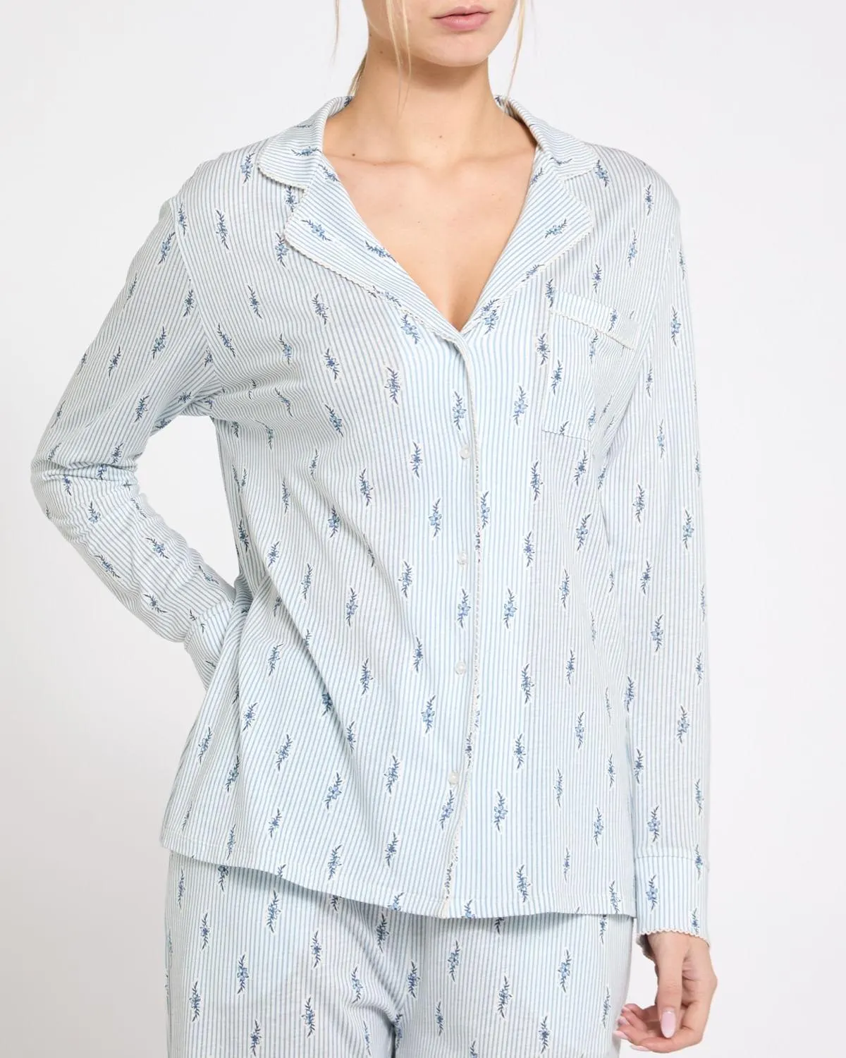 Stripe Floral Revere Pyjama Shirt