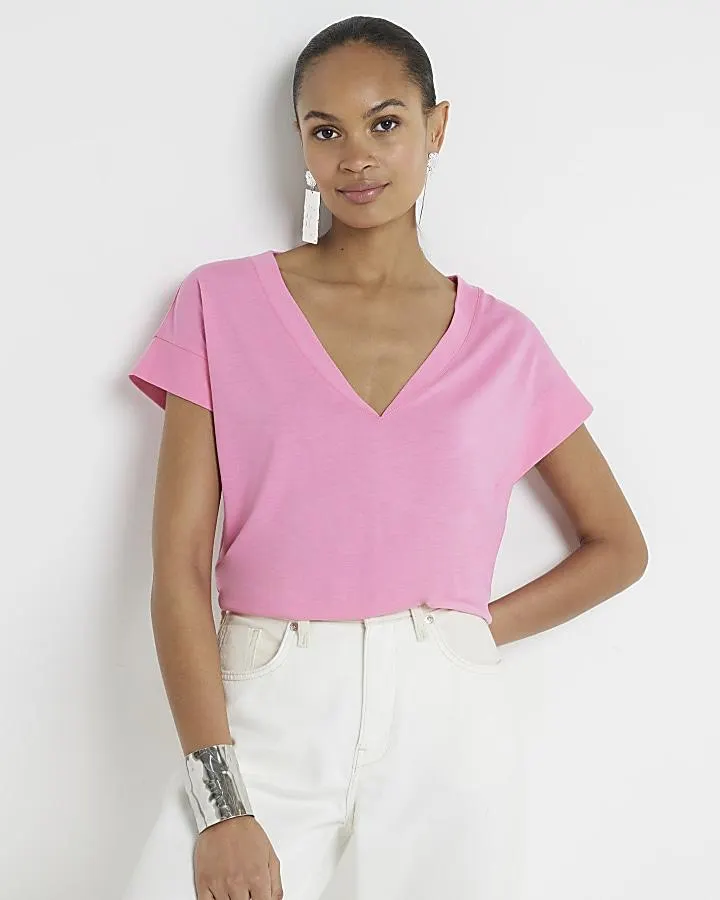 Pink v neck smart t-shirt