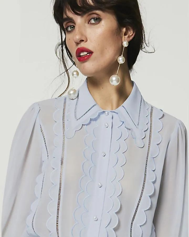 Blue scallop chiffon shirt