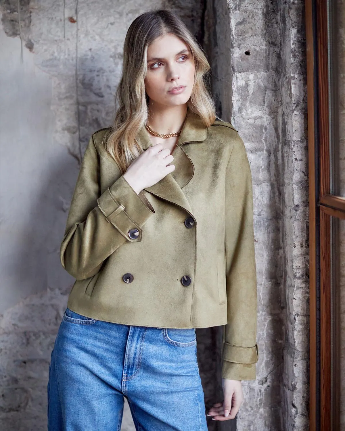 Gallery Double Breasted Cropped Trench Coat