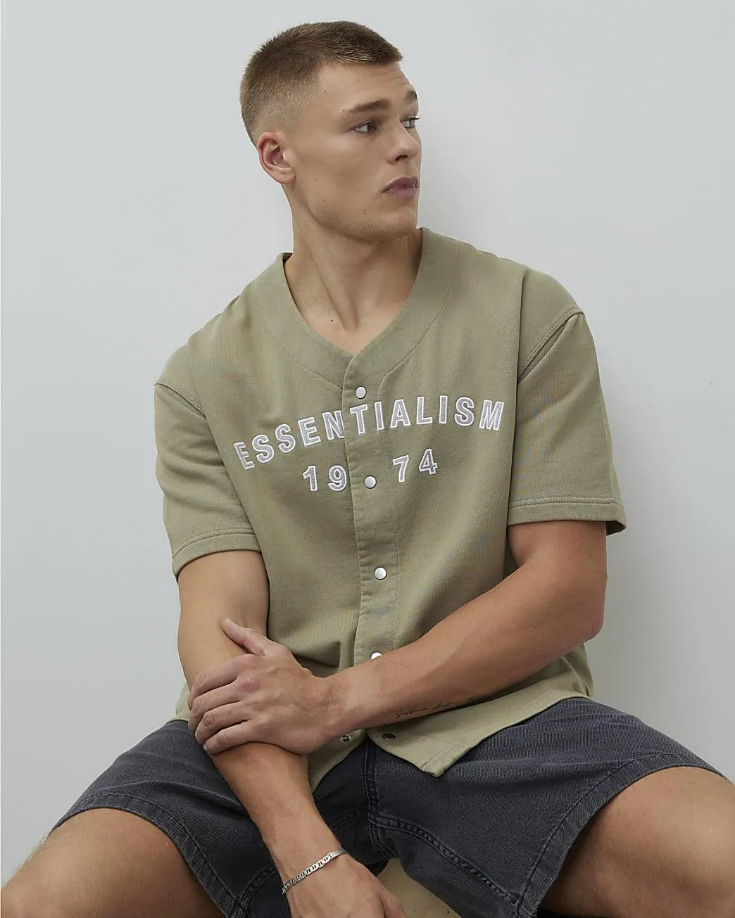 Khaki Regular Fit Essentialism Baseball Shirt