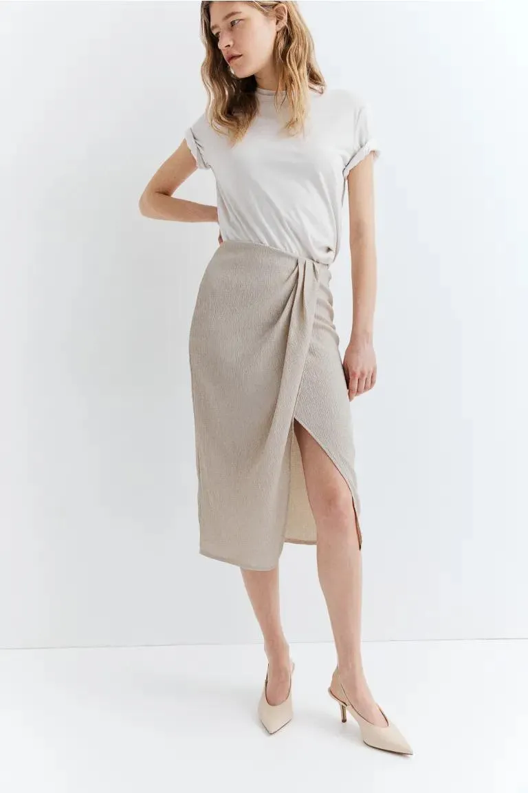 Textured-knit wrap skirt