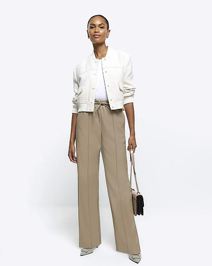 Cream Boucle Tailored Bomber Jacket