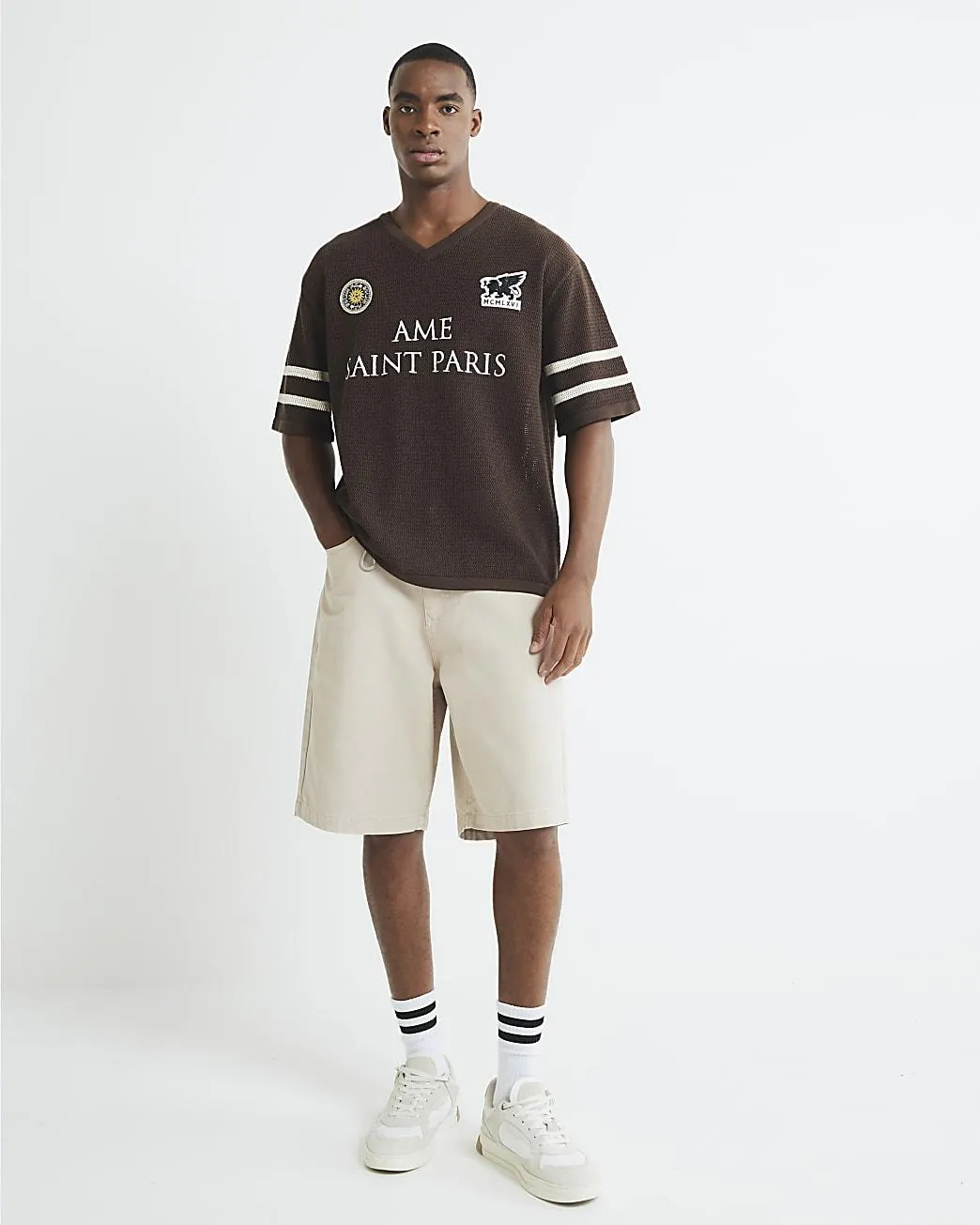 Brown Moto Badge Knitted T-Shirt