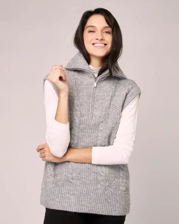 Wool Blend Cable Zip Neck Tank Vest
