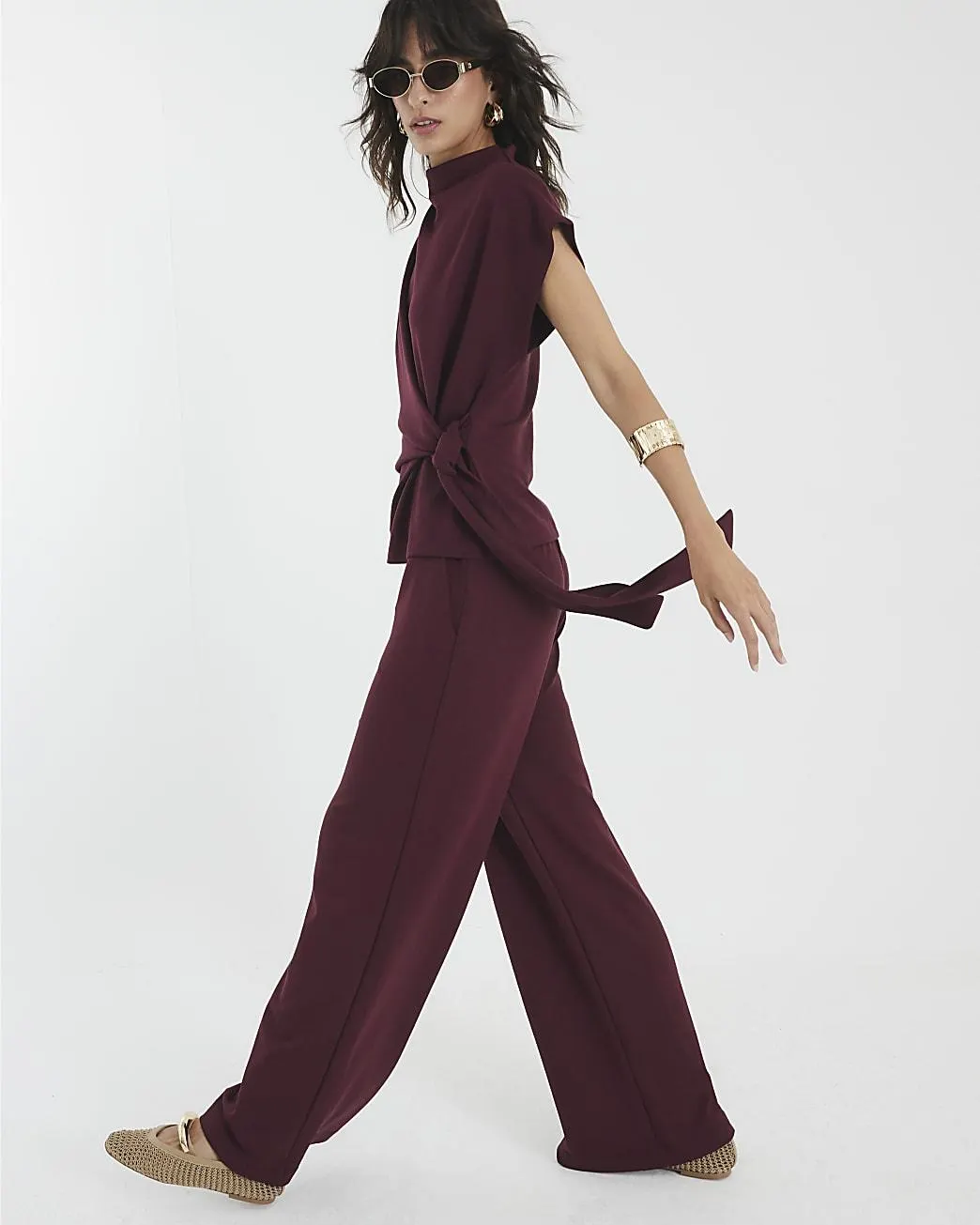 Red High Waisted Wide Leg Joggers