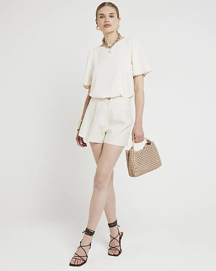 Beige scallop sleeve t-shirt