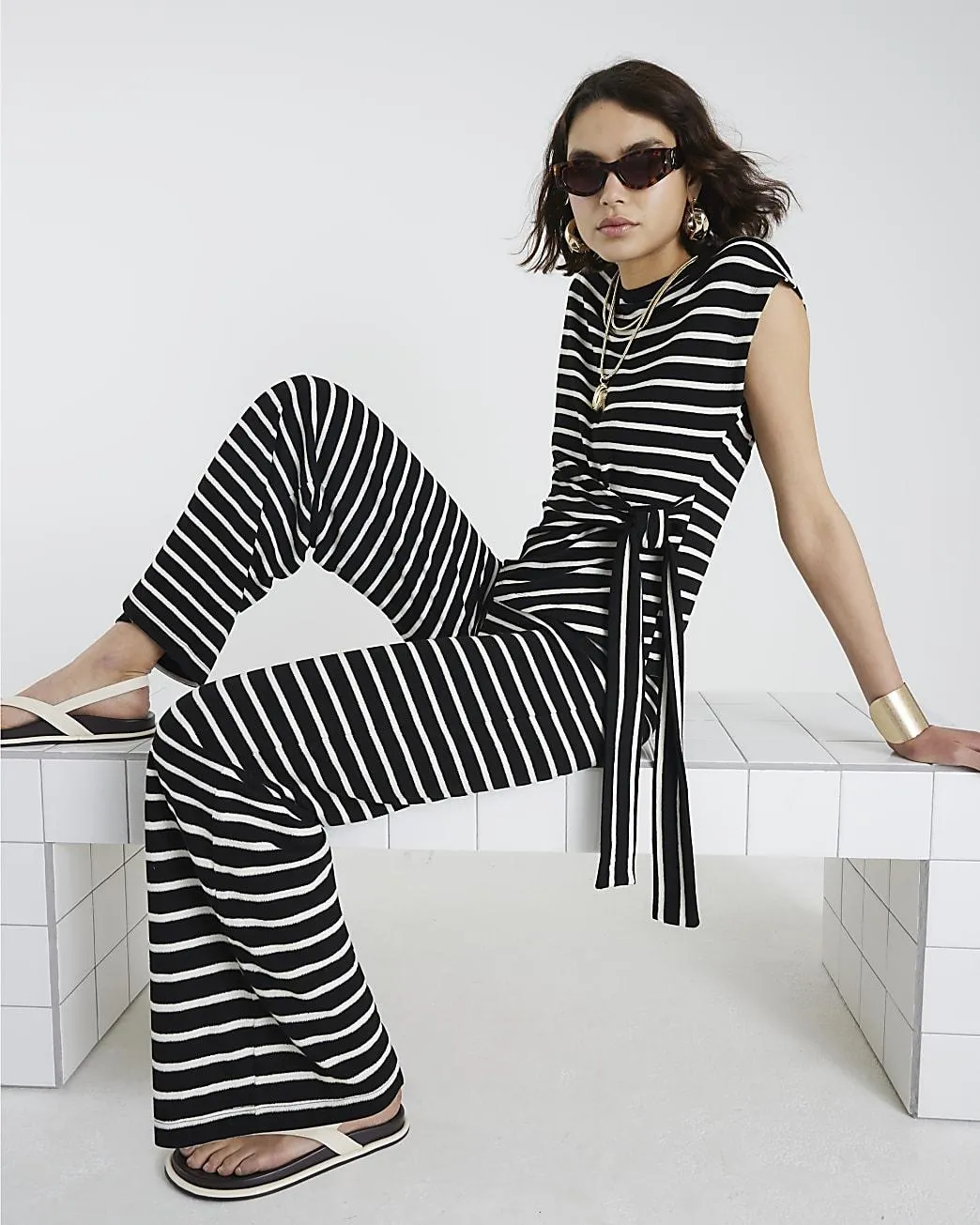 Black Stripe Wide Leg Trousers
