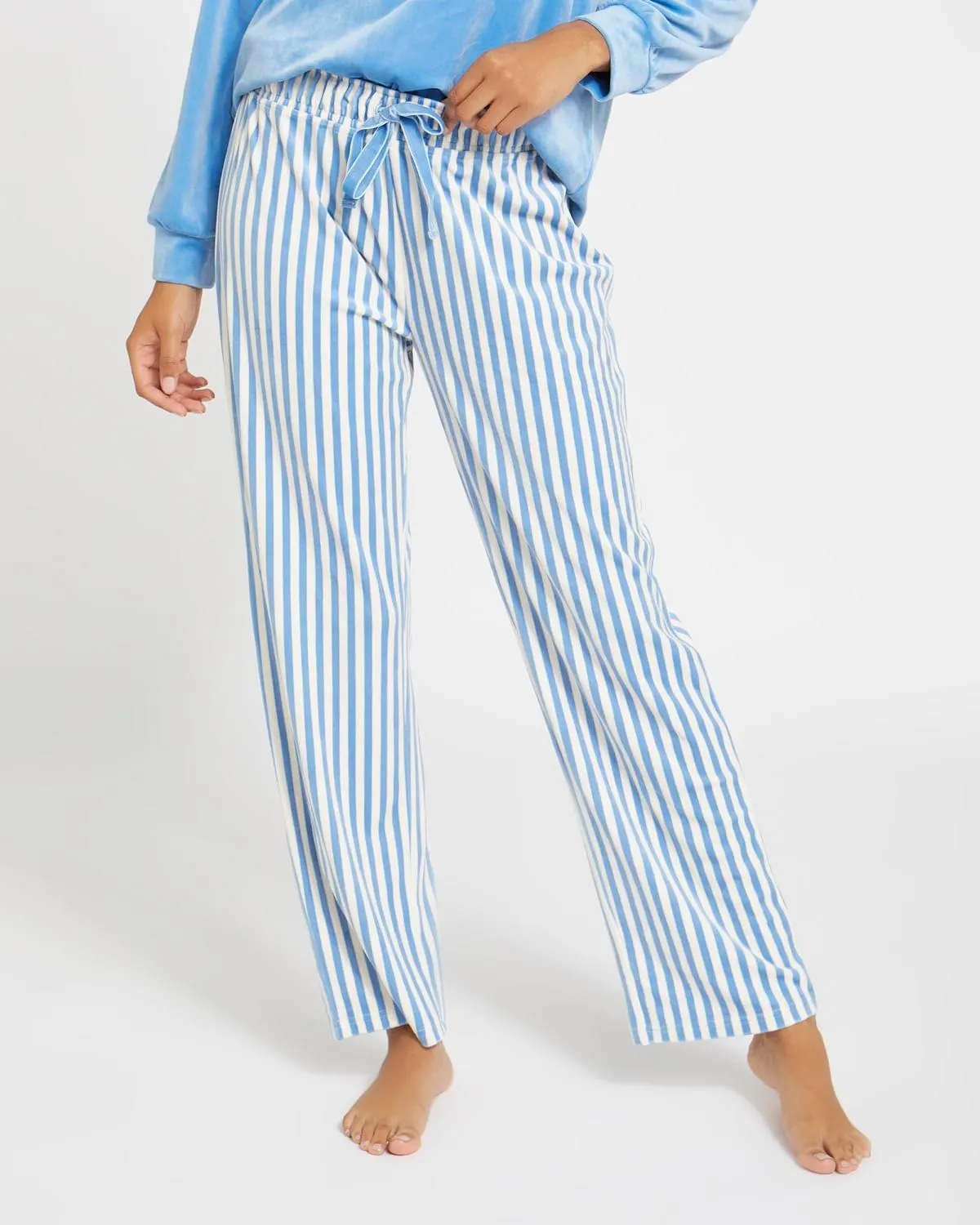 Stripe Velour Straight Leg Pyjama Pants