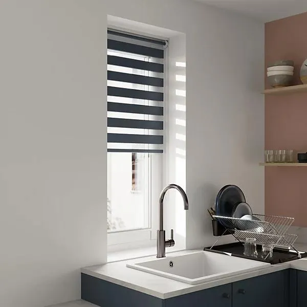 GoodHome Elin Corded Blue storm Day & night Roller Blind (W)90cm (L)180cm