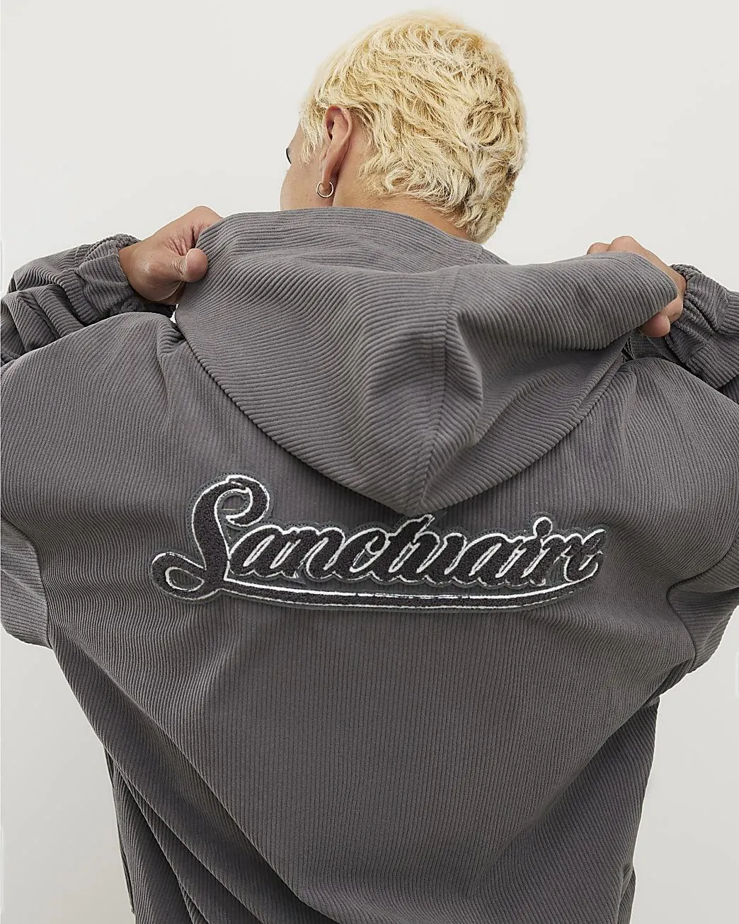 Grey Sanctuaire Corduroy Zip Through Hoodie