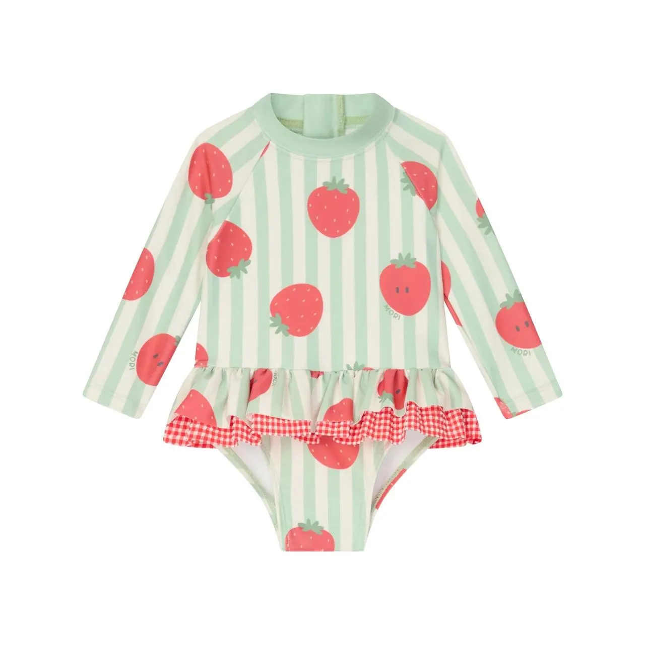 MORI Strawberry Print Frill-Detail Striped Swim Suit