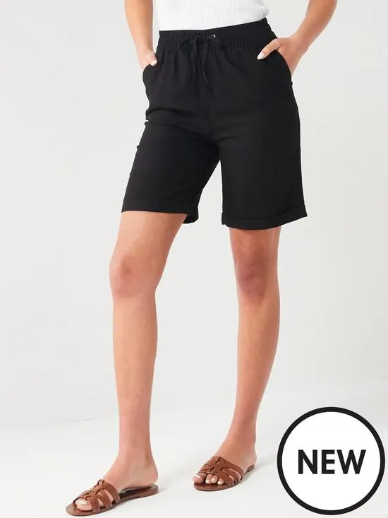 Linen Blend Shorts - Black