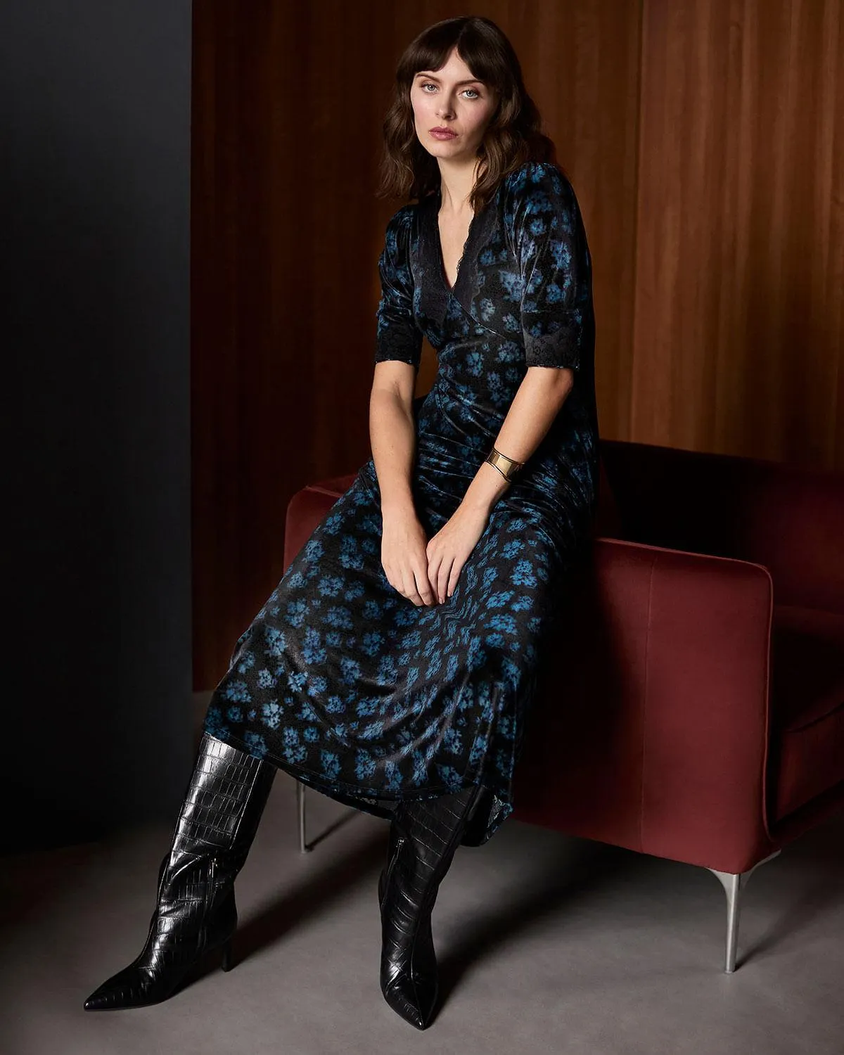 Gallery Matilda Printed Velvet Dress