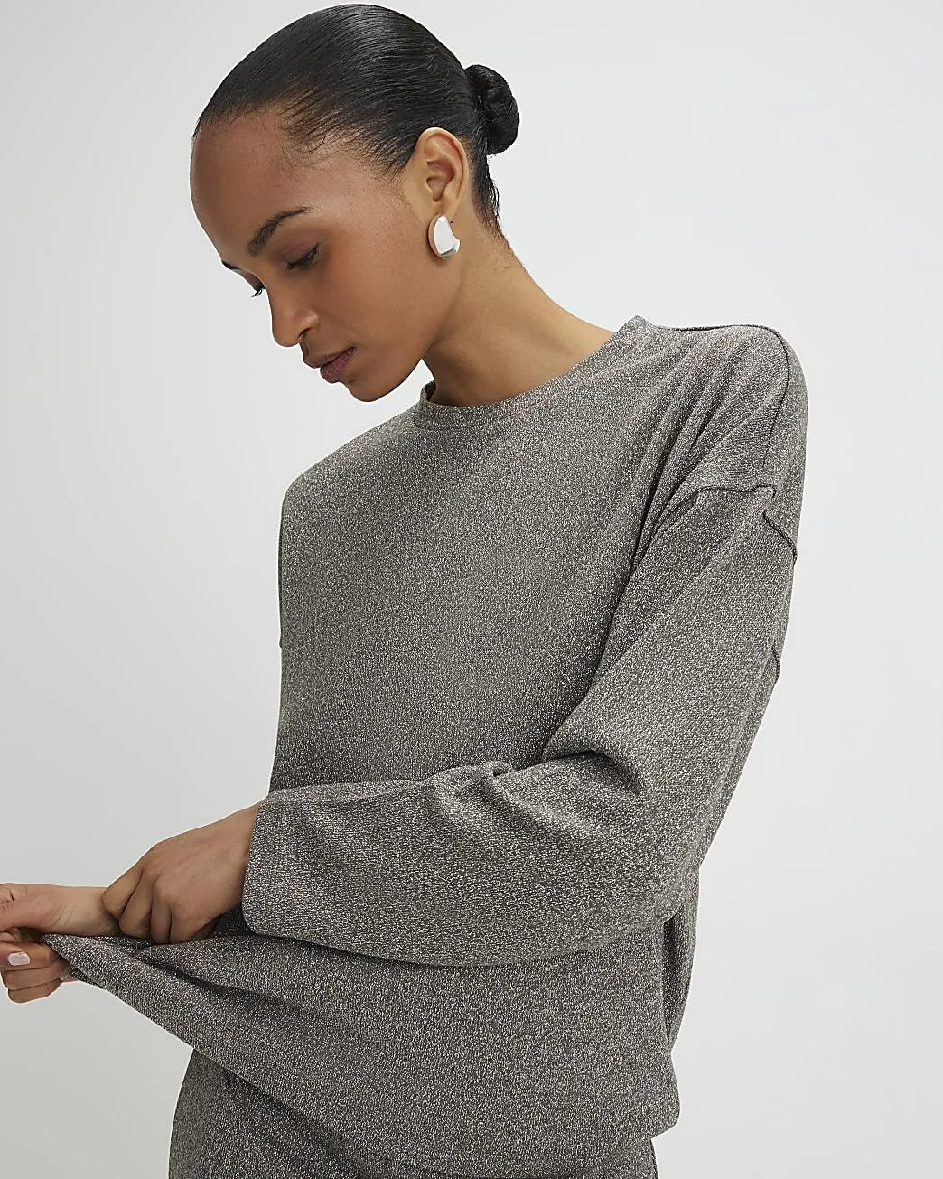 Silver Glitter Long Sleeve Top