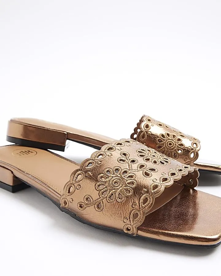 Bronze Floral Cut Out Mule Sandals