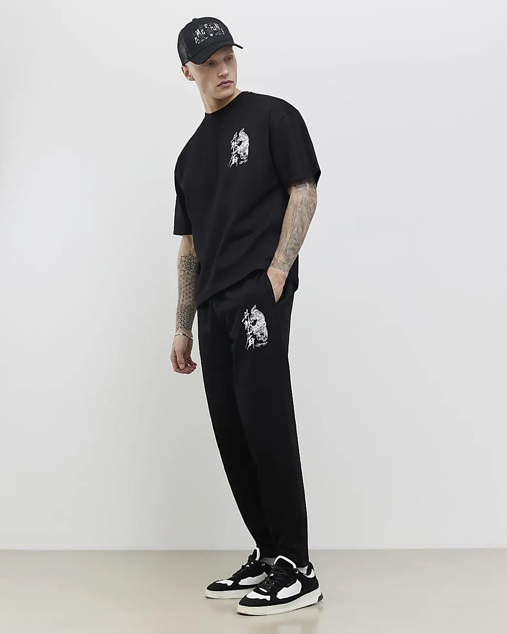 Black Oversized Fit Japanese T-Shirt Set