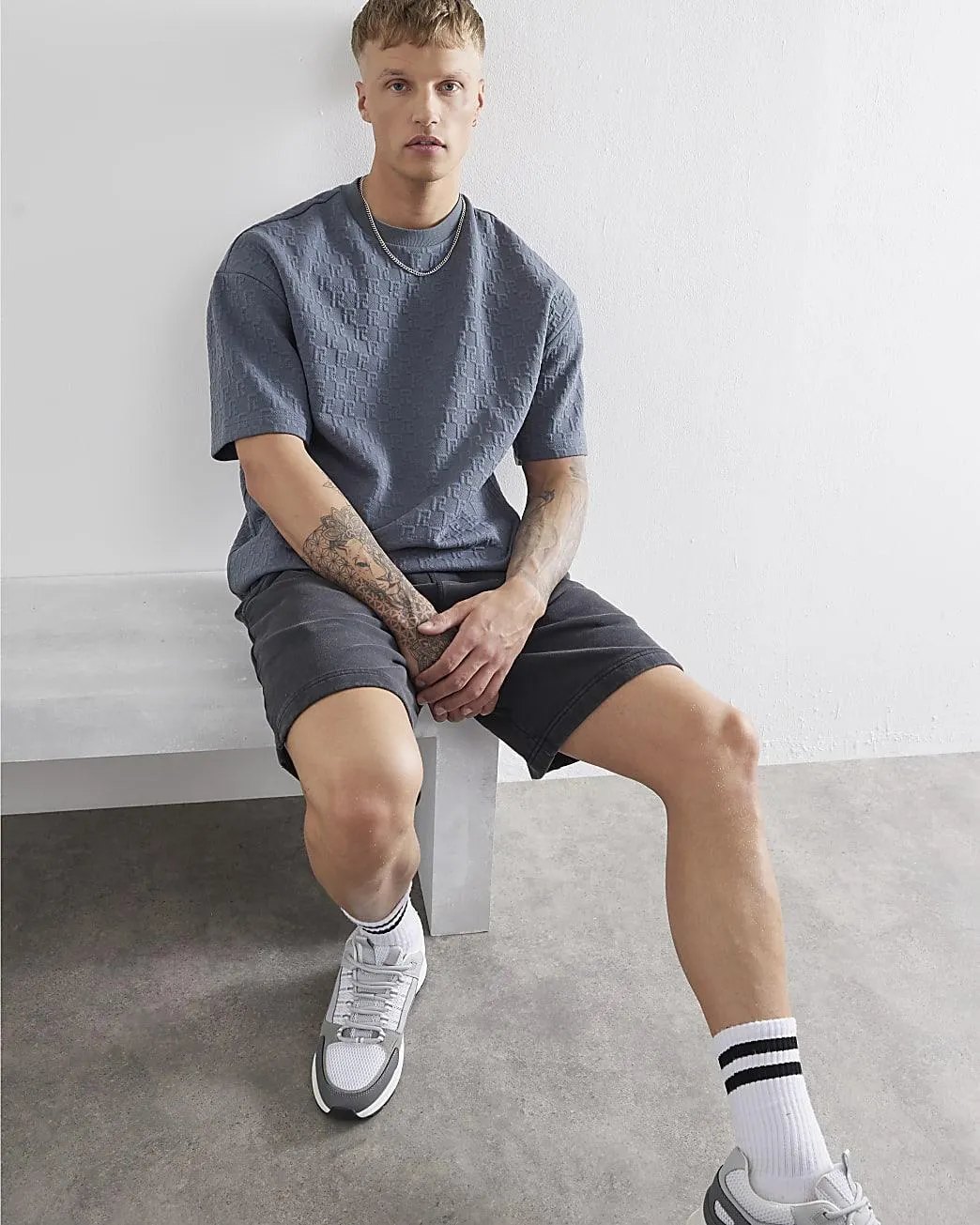 Grey Short Sleeve Monogram T-Shirt