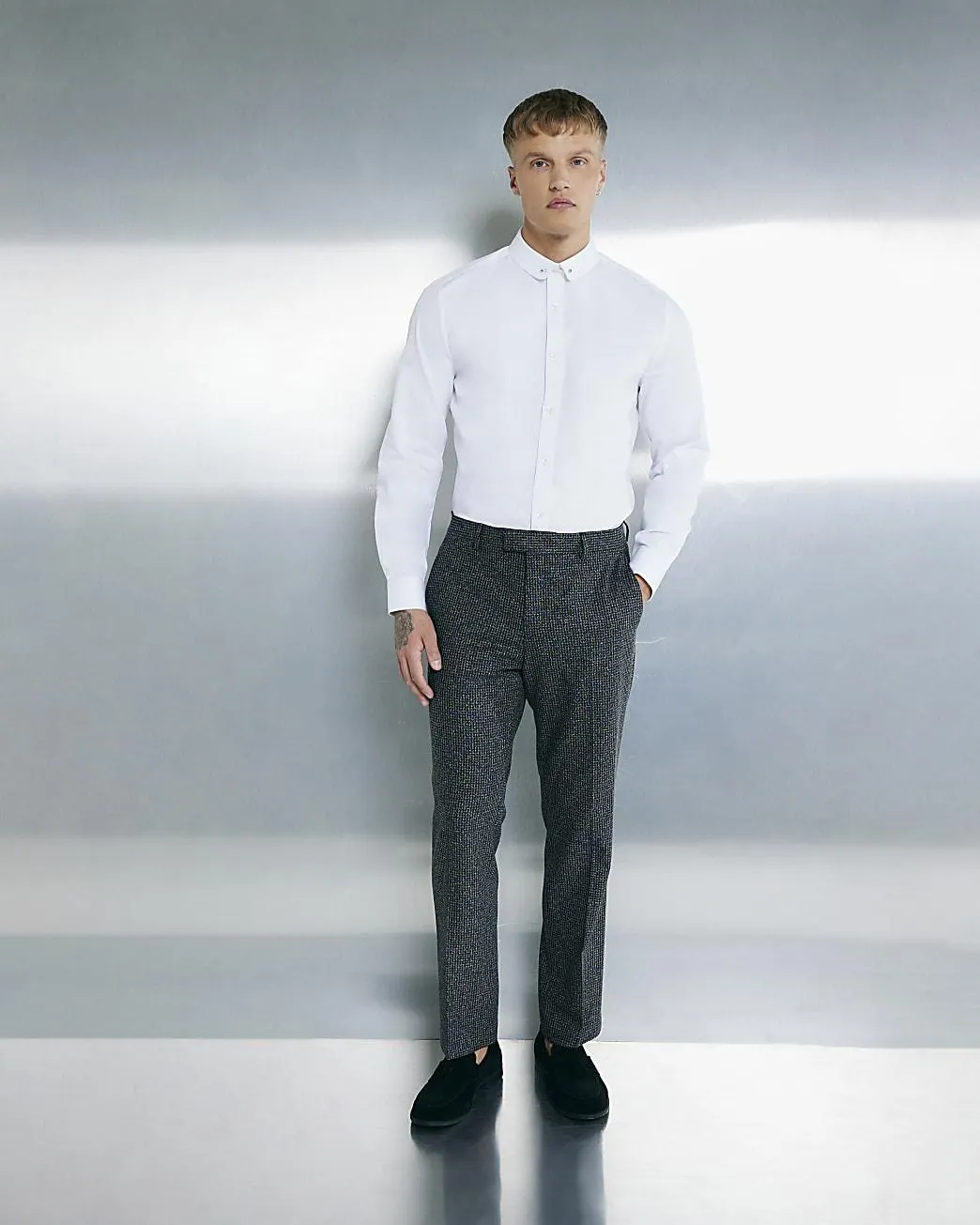 White Long Sleeve Textured Shirt