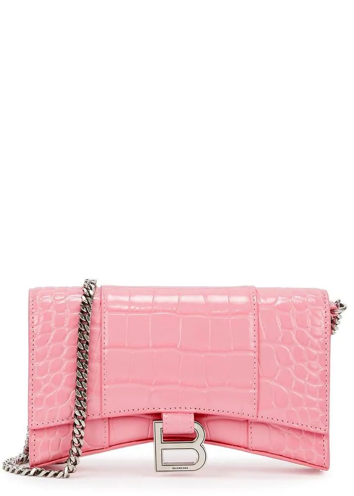 Hourglass crocodile-effect leather wallet-on-chain