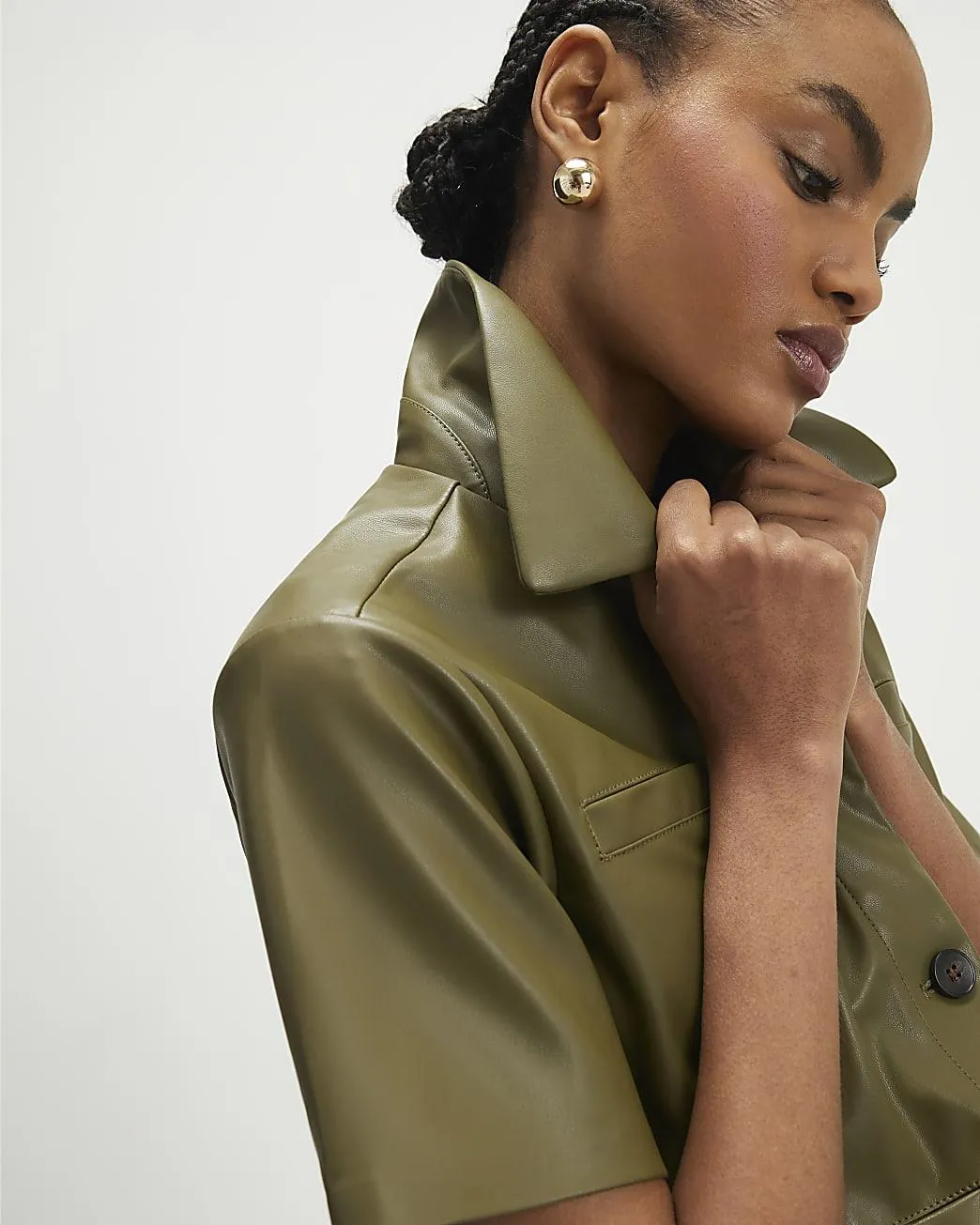 Khaki Faux Leather Shirt