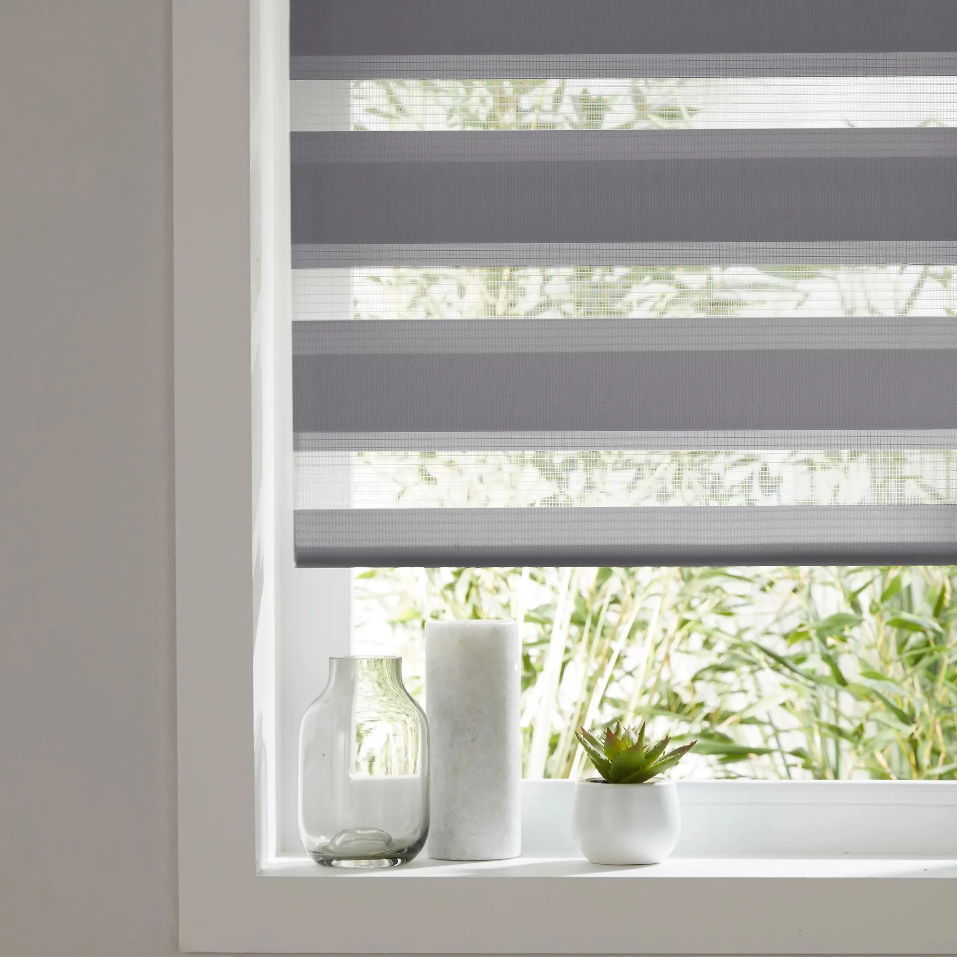 Elin Corded Dark grey Striped Day & night Roller Blind (W)90cm (L)180cm